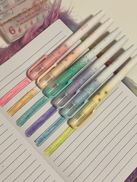 Conjto Marca Texto Glitter Star 6 Cores Ff1005 - Fofy