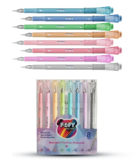 Conjto Marcador Fineliner Diamante 8 Cores Ff2003 - Fofy