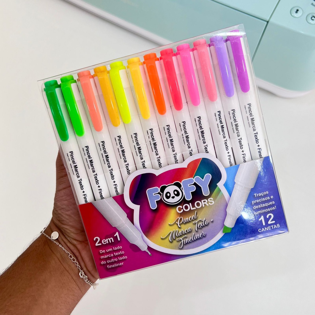 Pincel Marca Texto . Fineliner 12 Cores Ff1001 - Fofy