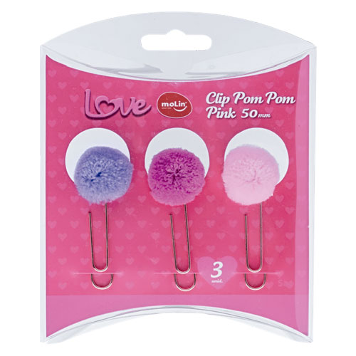 Clipe Pom Pom Love Pink 50 Mm Bt  3 