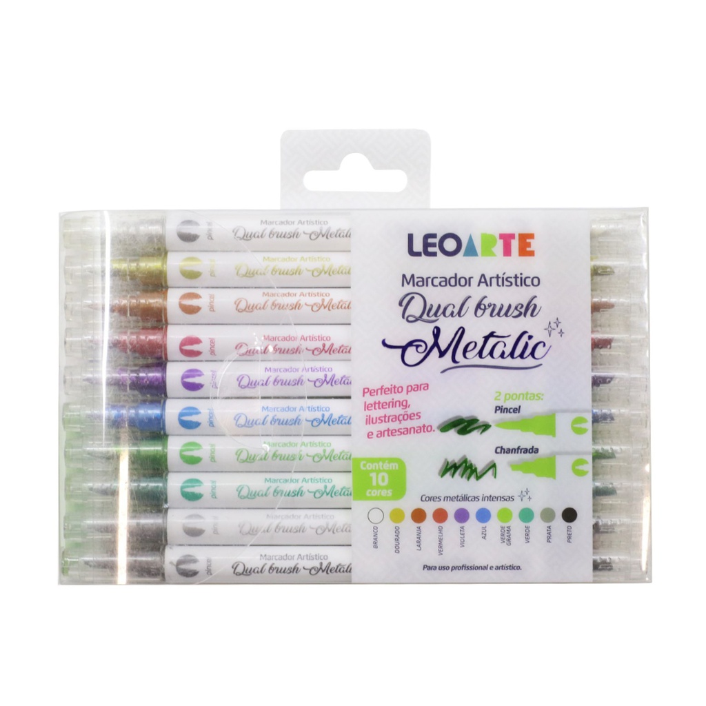 Marcador Artistico Dual Brush Metalic 10 Cores Leoarte