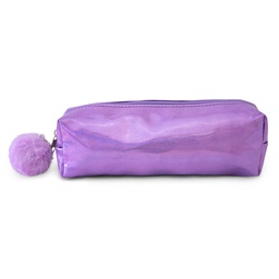 [195402] Estojo Pvc Retangular Glitter Pompom - Rosa/ Lilas/ Azul