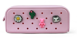 [196322] Estojo Escolar Silicone  4 Pingentes Rosa
